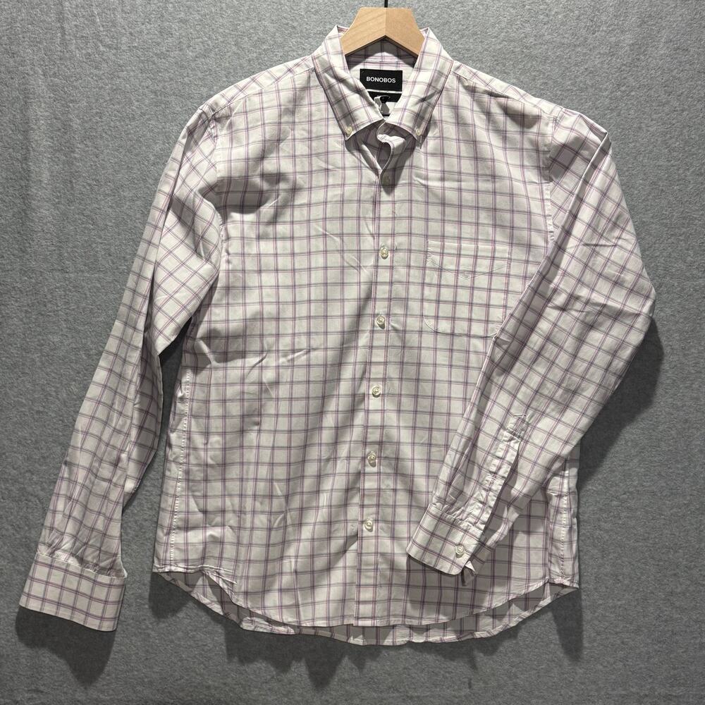 Bonobos Mens Large Slim Fit Plaid Button Down Shirt 100% Cotton